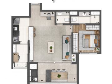 1 dorm sala estendida