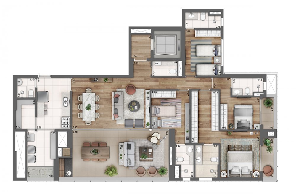 Planta com 4 suites 190m�