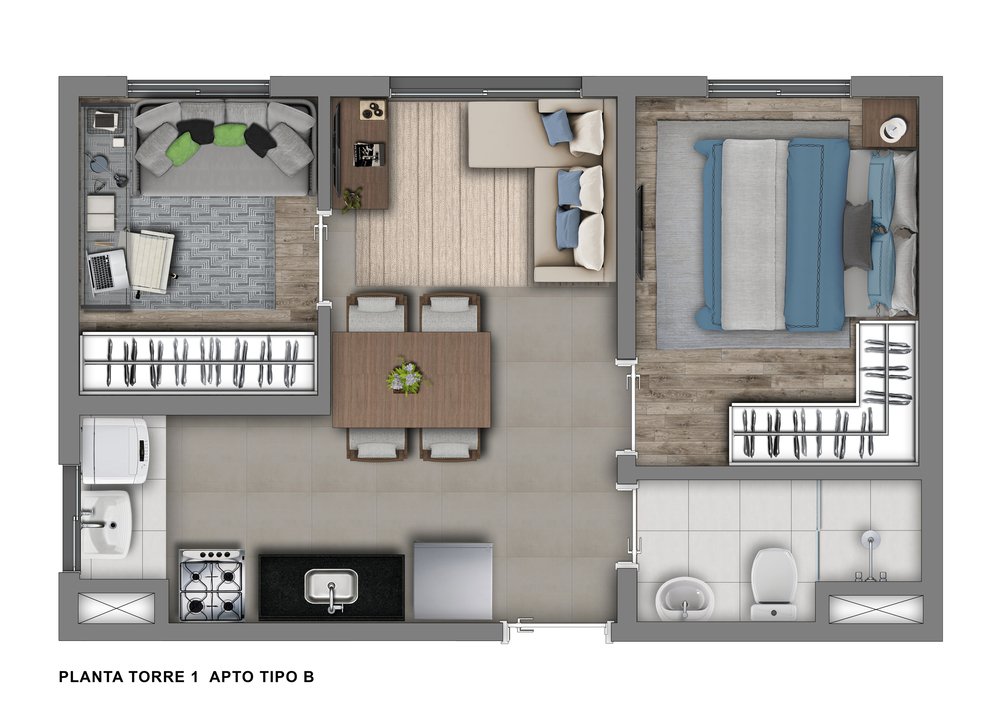 Planta Torre 1 apto Tipo B