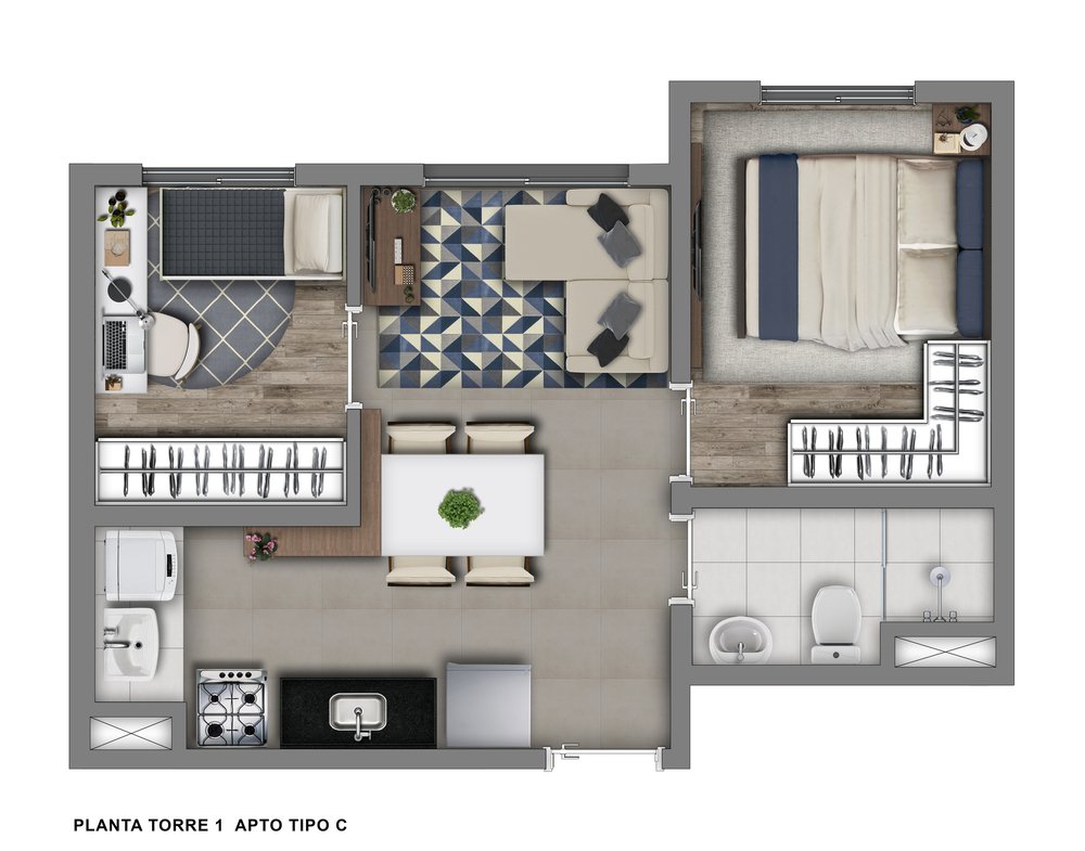 Planta Torre 1 apto tipo C