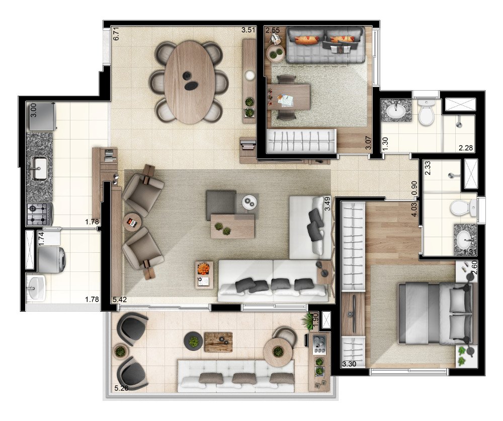 Planta 3 dorm Living Ampliado