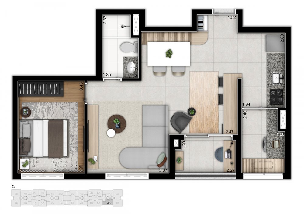 2 dorm 55m� sala ampliada