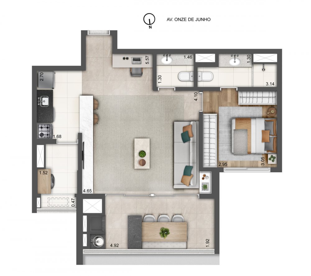 1 dorm sala estendida