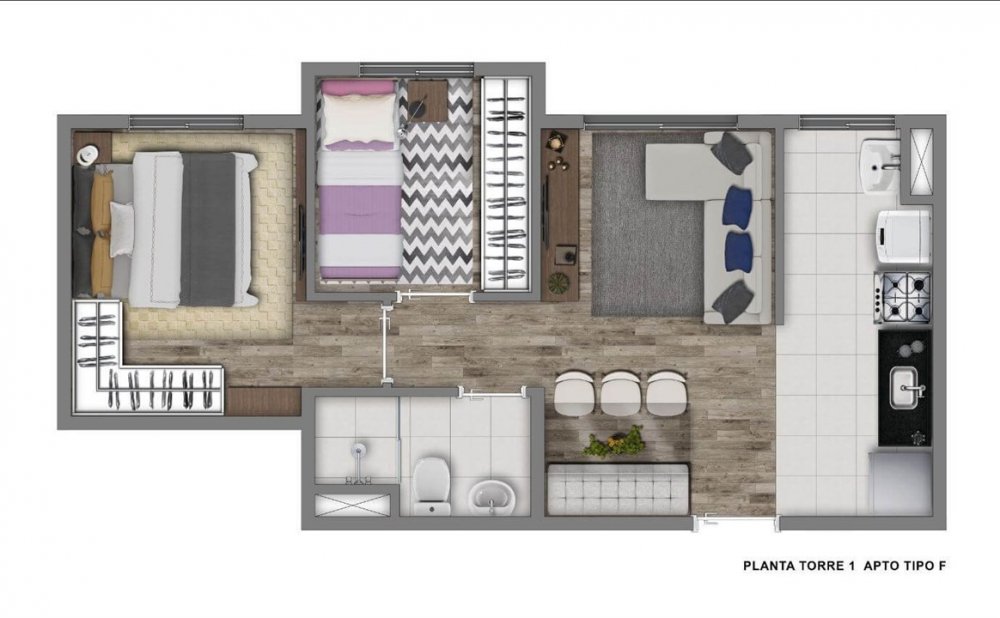 Planta Torre 1 apto tipo F