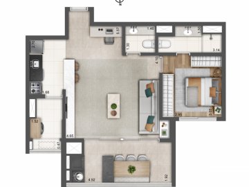 1 dorm sala estendida